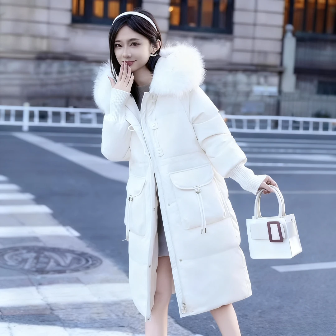 白鹅绒2025冬新款上新加厚百搭羽绒服女中长款大毛领韩版过膝女