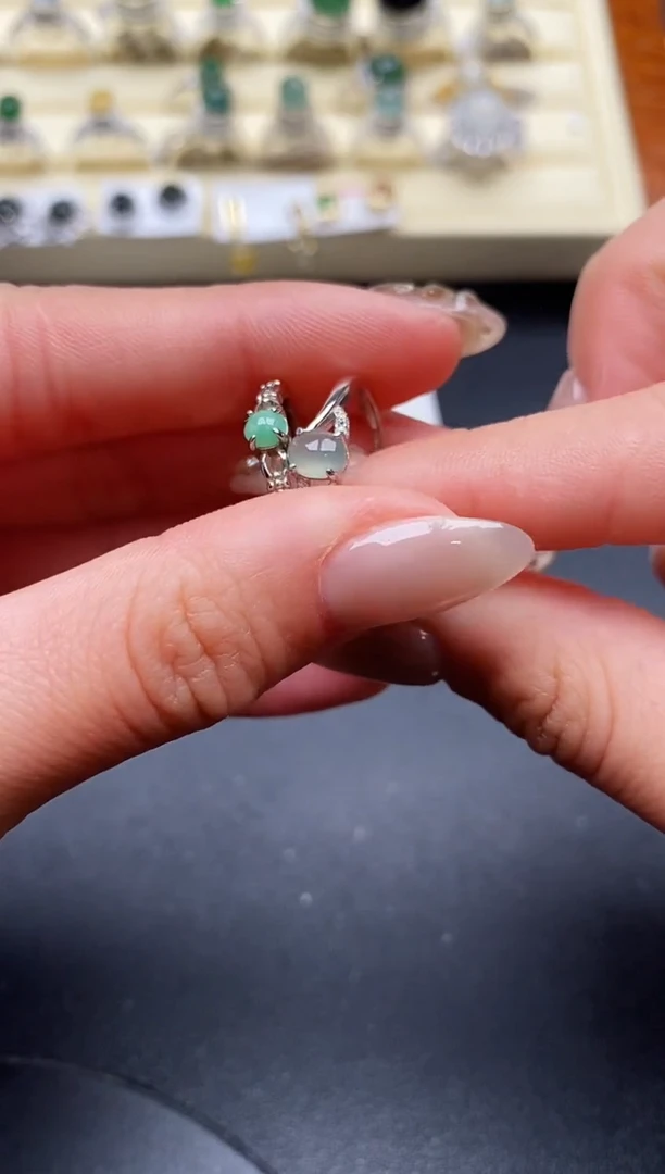 【闪购商品】翡翠戒指银S925镶嵌缅甸翡翠1  6+6