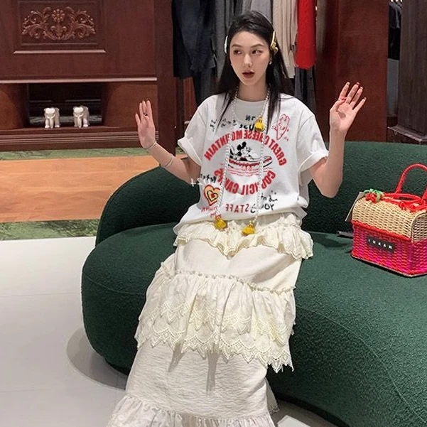 港风ins米奇潮牌百搭t恤上衣洋气女装纯棉短袖休闲情侣装高级半袖