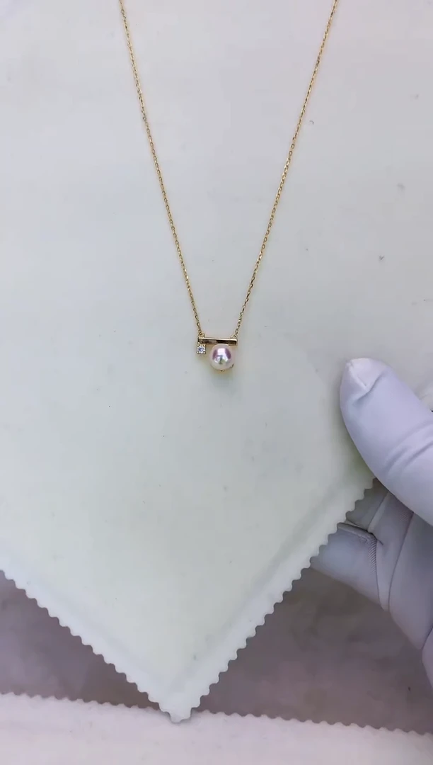 银S925镶嵌海水珍珠饰品金色平衡木套链