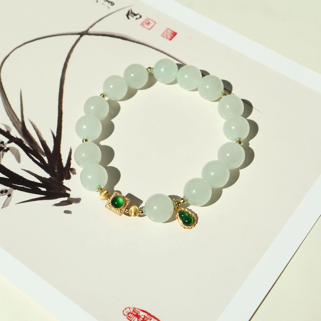 【梦蝶】和田玉手链*18k金镶嵌翡翠