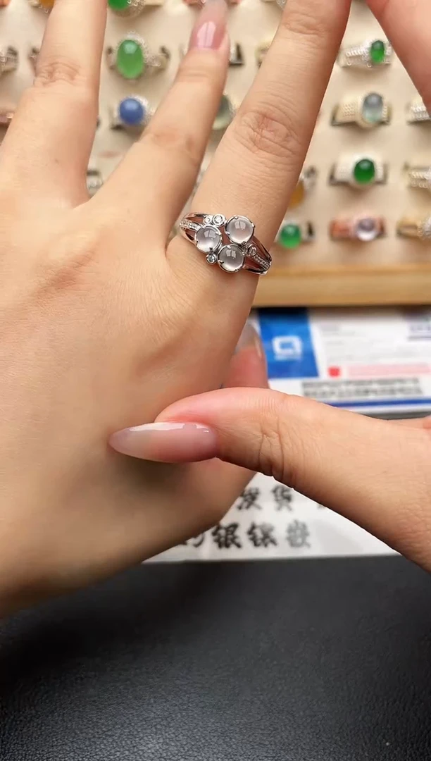 银S925镶嵌戒指翡翠一物一证一礼盒