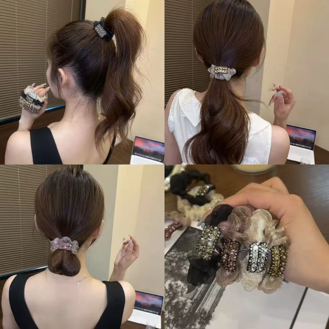 简约气质网纱闪钻发圈女网红百搭扎头发绳东大门马尾皮筋头绳发饰