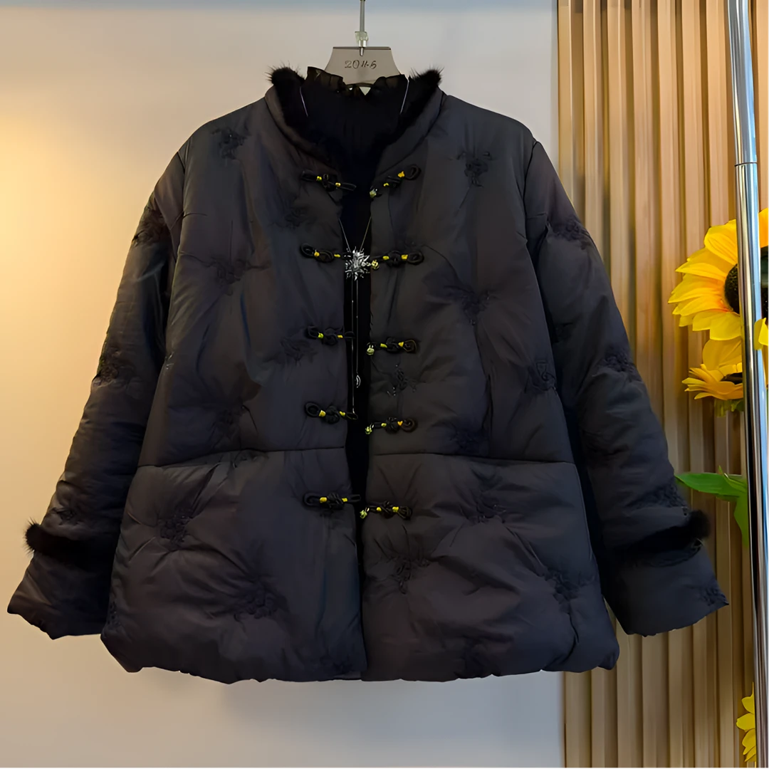 冬季新款新中式保暖中国风外套大码女装胖妹妹短款棉服复古131