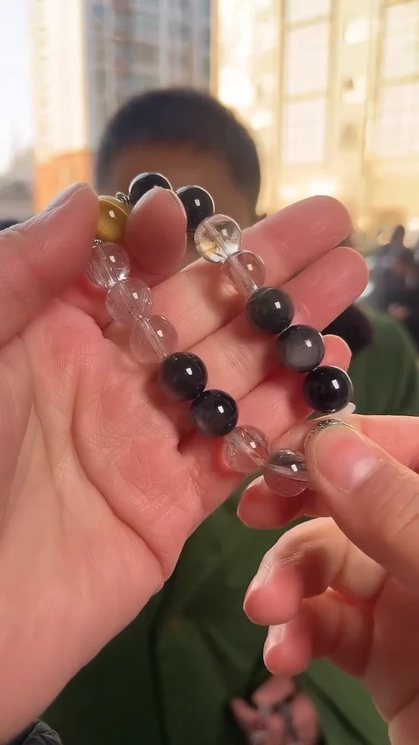 【闪购商品】黑曜岩手链未镶嵌天然银曜石手串多样性发一11mm