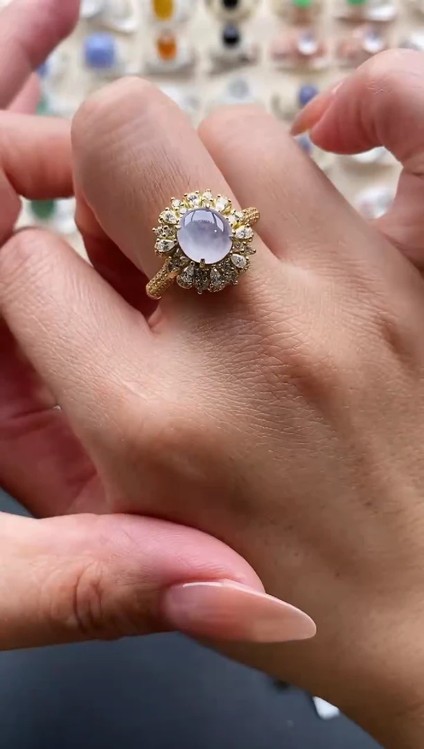 银S925镶嵌戒指翡翠缅甸天然A货翡翠1 8-2