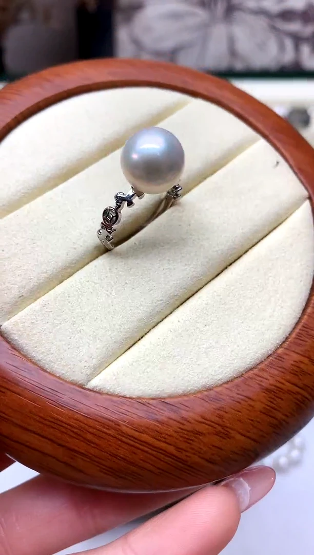 银S925镶嵌戒指淡水珍珠11-12mm