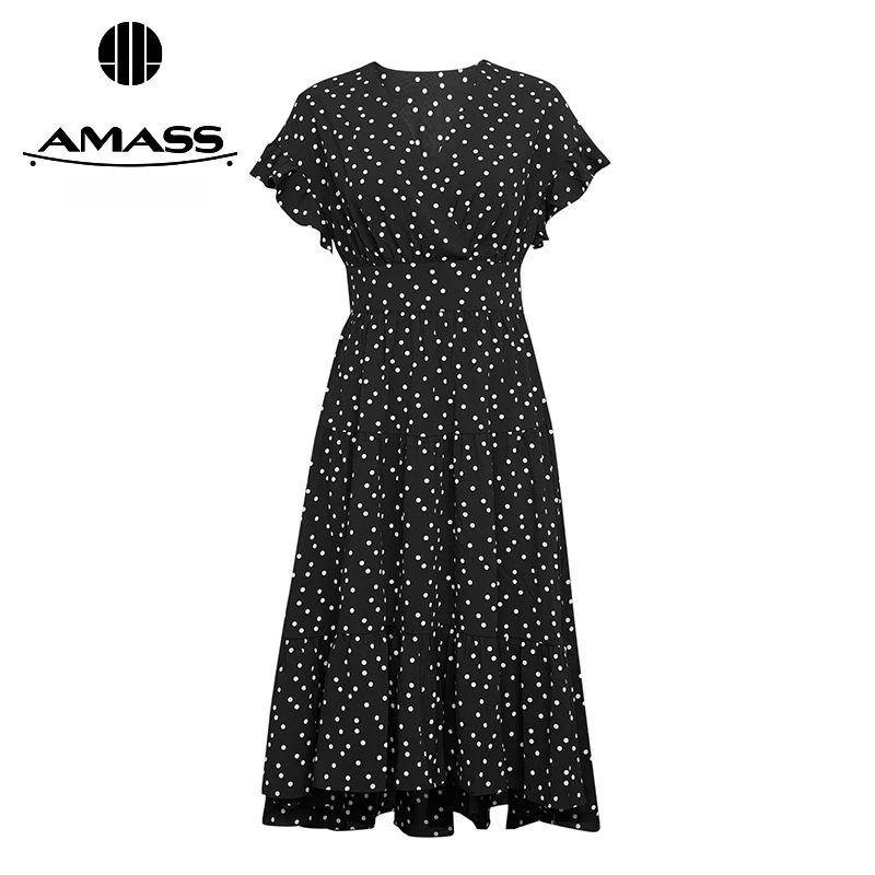 【阿玛施AMASS】5500104 V领茶歇裙连衣裙