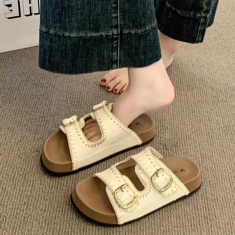 三福厚底勃肯拖鞋女鞋子夏季外穿2025新款平底时尚休闲沙滩凉拖鞋