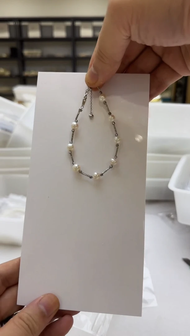 淡水珍珠手链银S925镶嵌7mm 满天星8颗