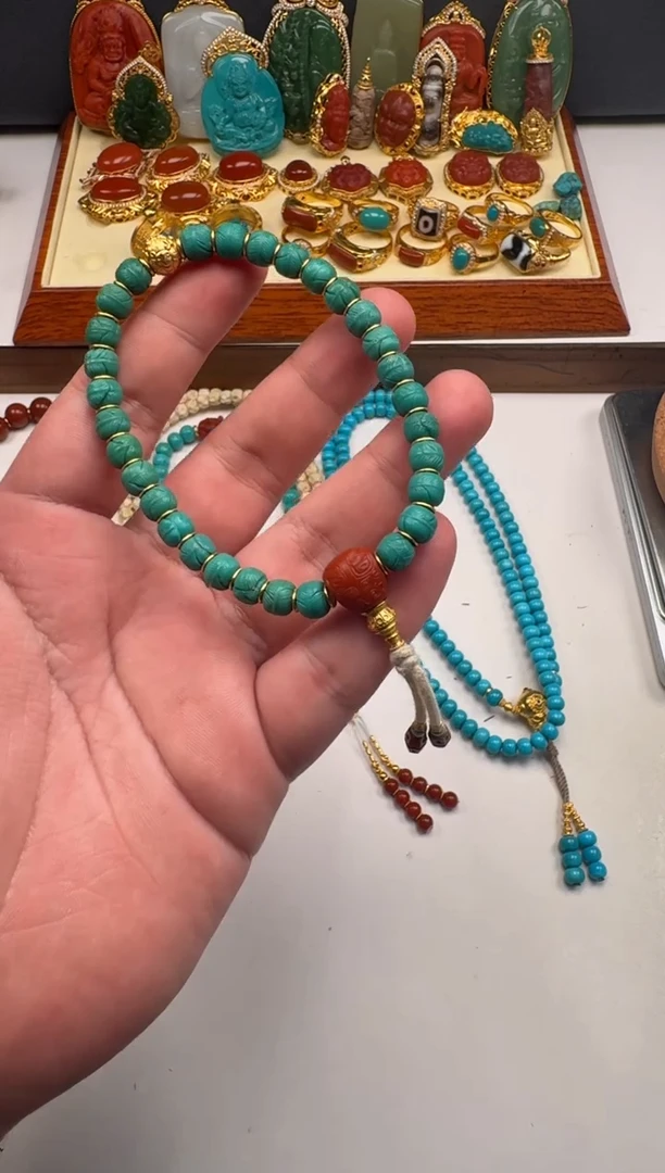 18K金镶嵌绿松石挂件马***～手串手串