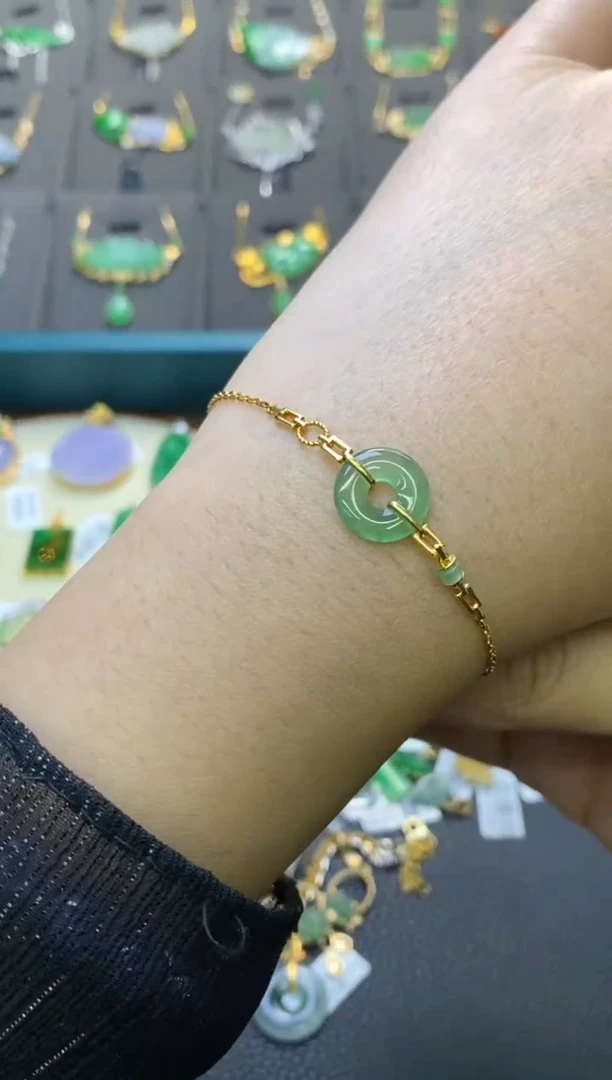 翡翠18K金镶嵌颈饰手链13664