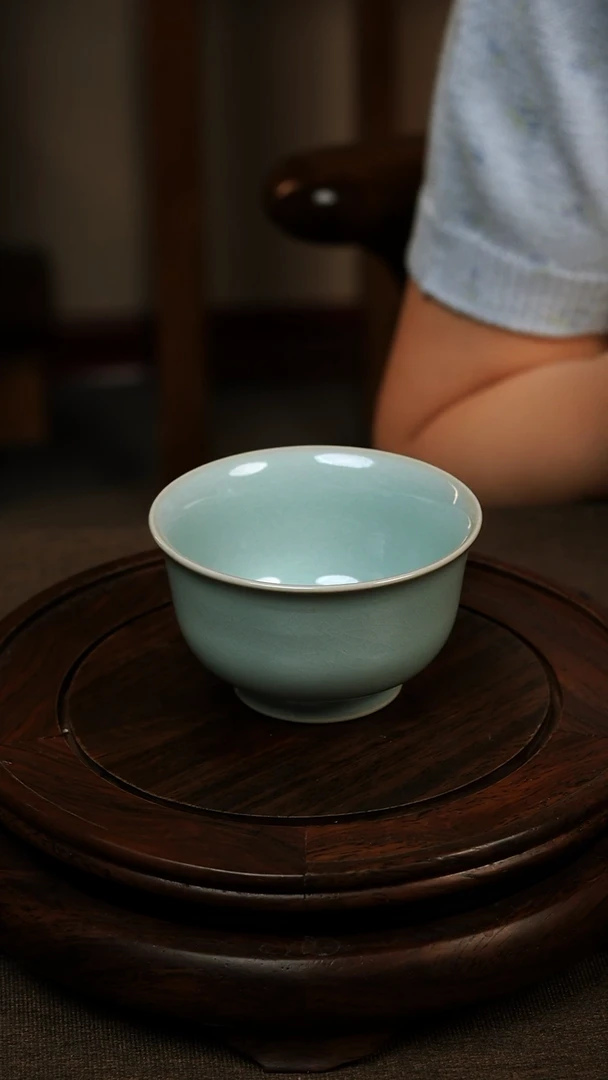 瓷片011汝瓷全手工压手杯100ml微瑕