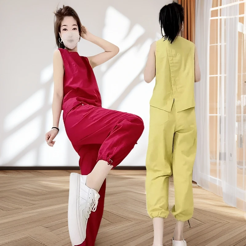 2025夏季新款时尚百搭凉爽短袖麻坎儿搭配休闲麻裤套装