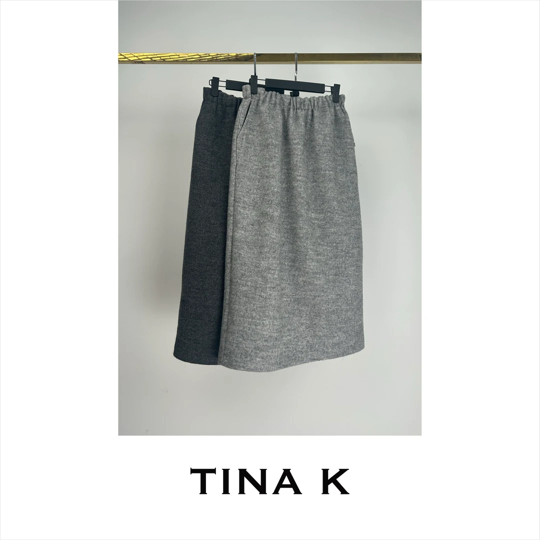 TinaK羊毛加厚直筒半裙显瘦气质高腰女士纯色简约包臀BQ224147