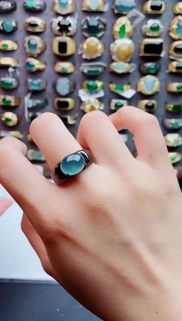 银S925镶嵌戒指翡翠天然翡翠男戒