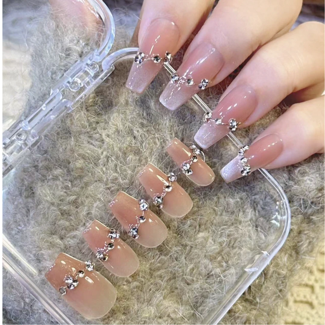 甜茶爆款腮红猫眼法式中长款美甲片显白可拆卸轻奢纯手工穿戴甲