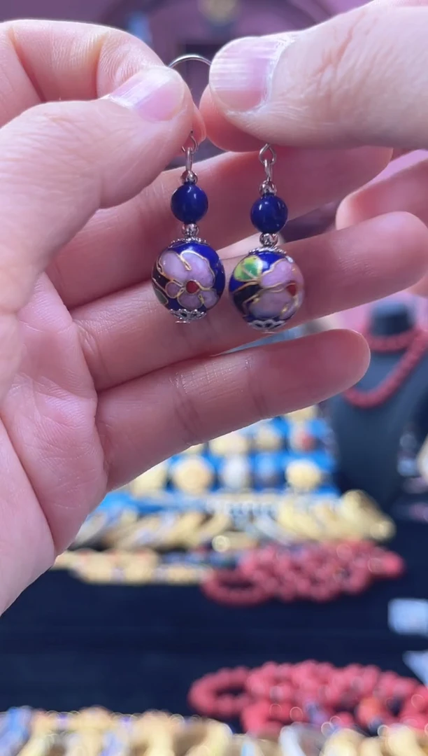 非遗 景泰蓝 耳环 宝蓝