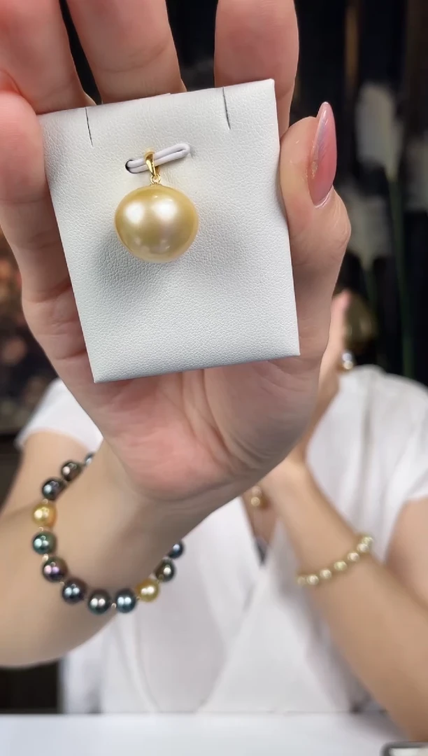 18K金镶嵌海水珍珠吊坠(不含链)金珠15-16mm