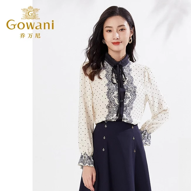 乔万尼春装新款衬衫商场同款蕾丝立领宫廷复古上衣EI3C112005