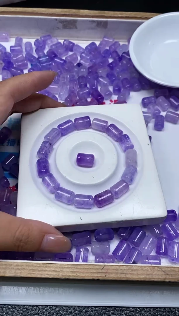 散珠未镶嵌碧玺M711 冰紫碧玺 桶珠 10个9.9元