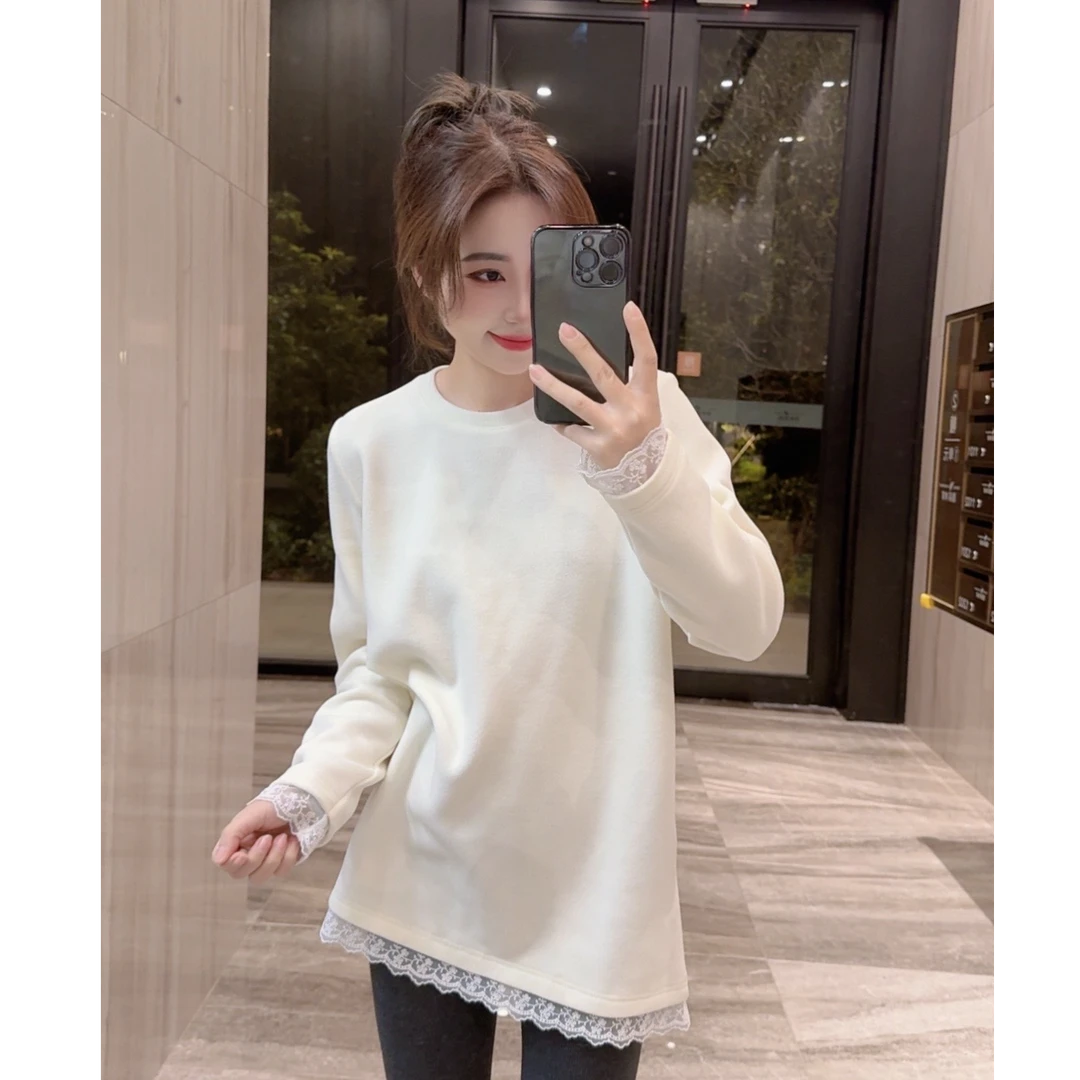 奈奈妮【雪绒花】打底T恤秋冬保暖圆领纯色时尚百搭596