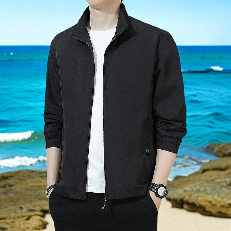 春秋潮流男士纯色立领夹克新款薄款宽松百搭韩版帅气修身休闲外套