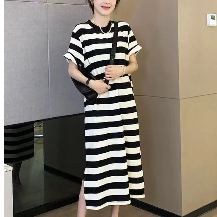 气质休闲黑白条纹连衣裙➕马甲两件套