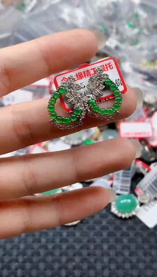 银S925镶嵌戒指翡翠天然A货缅甸翡翠