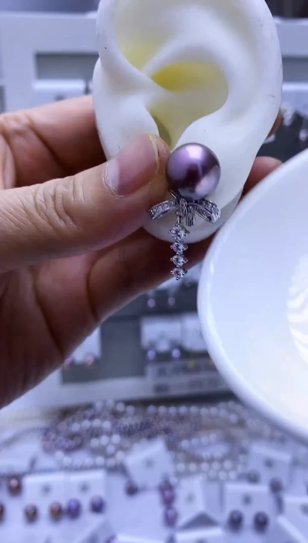 银S925镶嵌耳饰淡水珍珠95