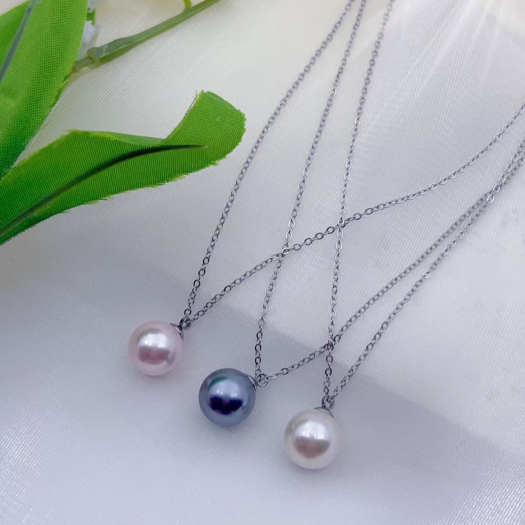 钛钢项链 【Kiss娜】钛钢3265时尚百搭钢色贝珠项链