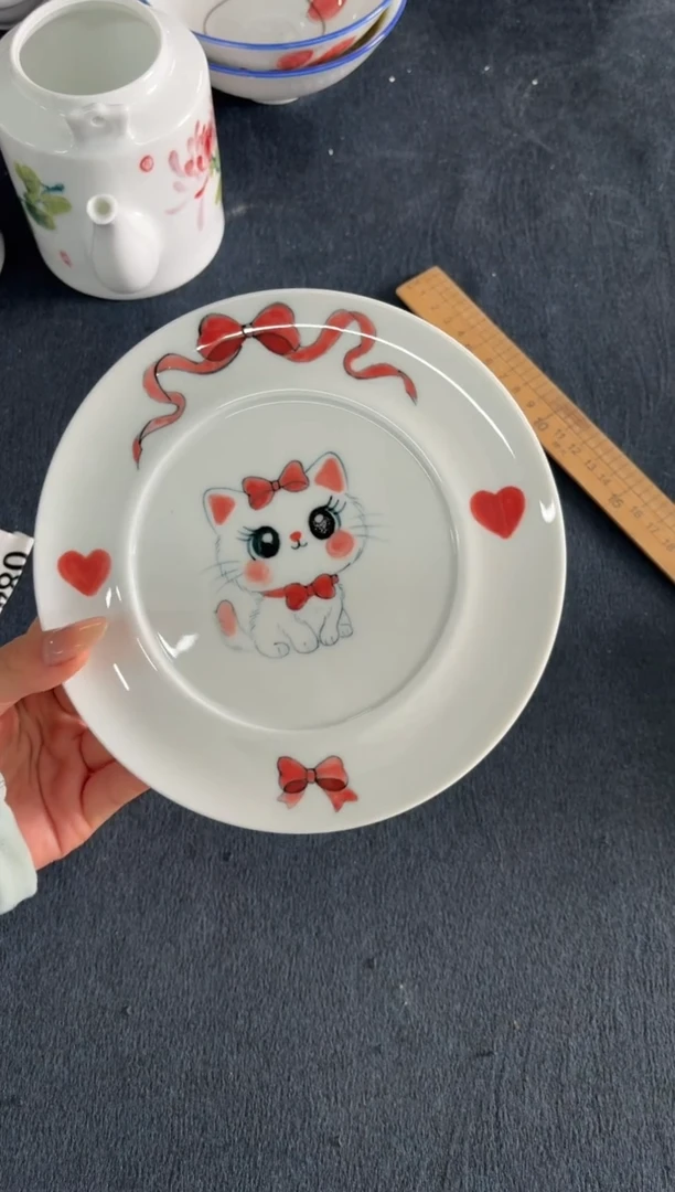 瓷片K****m景德镇高温陶瓷食品级手绘釉中彩-七寸壶承