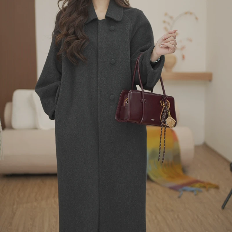 【雪娇】秋冬新款羊毛大衣双面绒双面呢女中长款宽松厚款毛呢外套