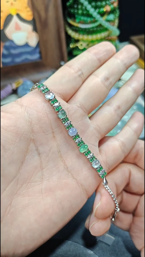 银S925镶嵌手链翡翠翡翠手链S925银镶嵌