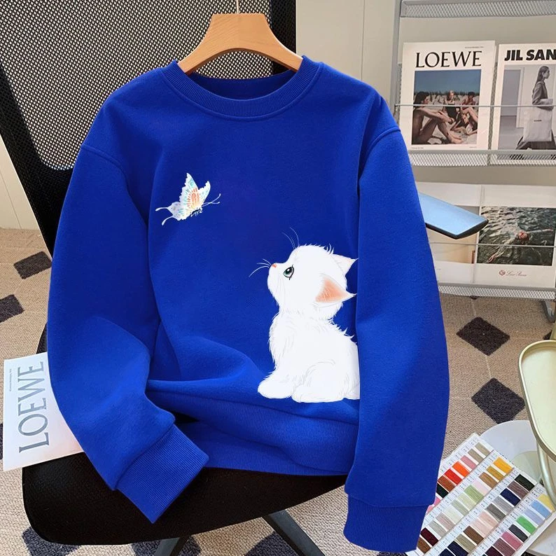 大码300斤克莱因蓝爆款圆领卫衣卡通印花宽松显瘦春秋季套头上衣