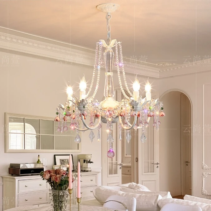 法式玫瑰水晶吊灯美式复古花朵吊灯轻奢餐厅灯主卧灯高级感客厅灯