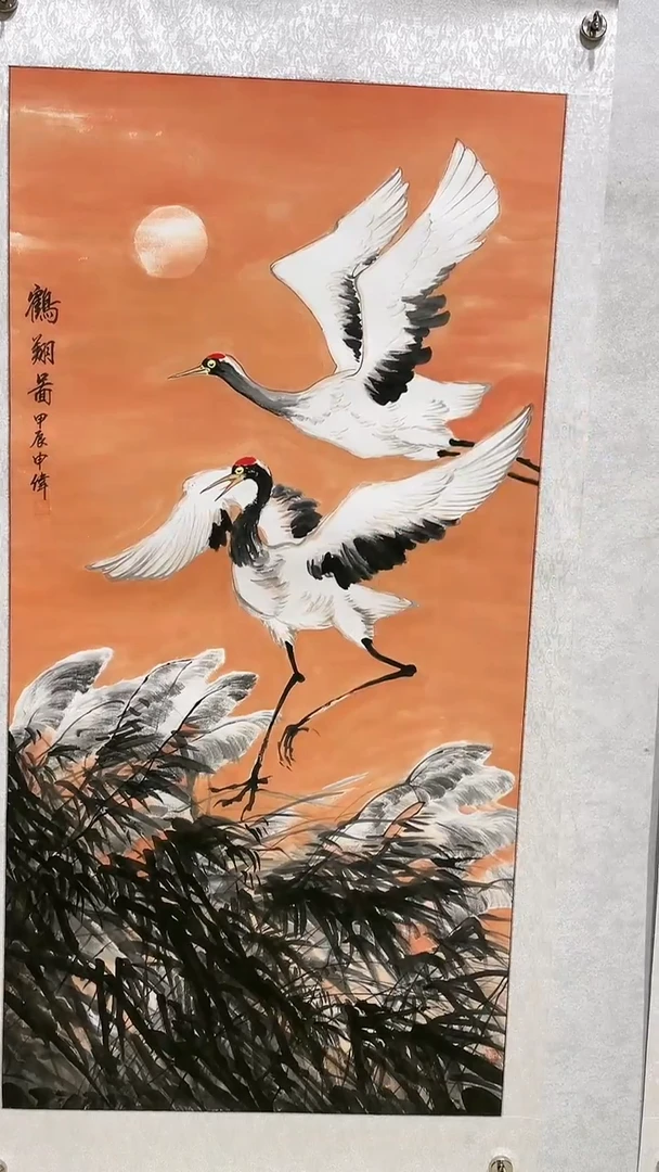 绘画梁申伟老师国画作品-【鹤翔图】-纯手绘-带托底