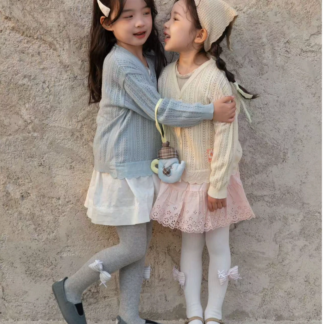 7#女童裤袜春秋款可爱条纹面包高腰大弹力女宝打底裤袜不掉档