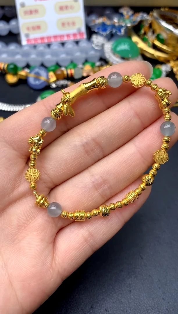足金镶嵌手链翡翠357 -中国好珍宝