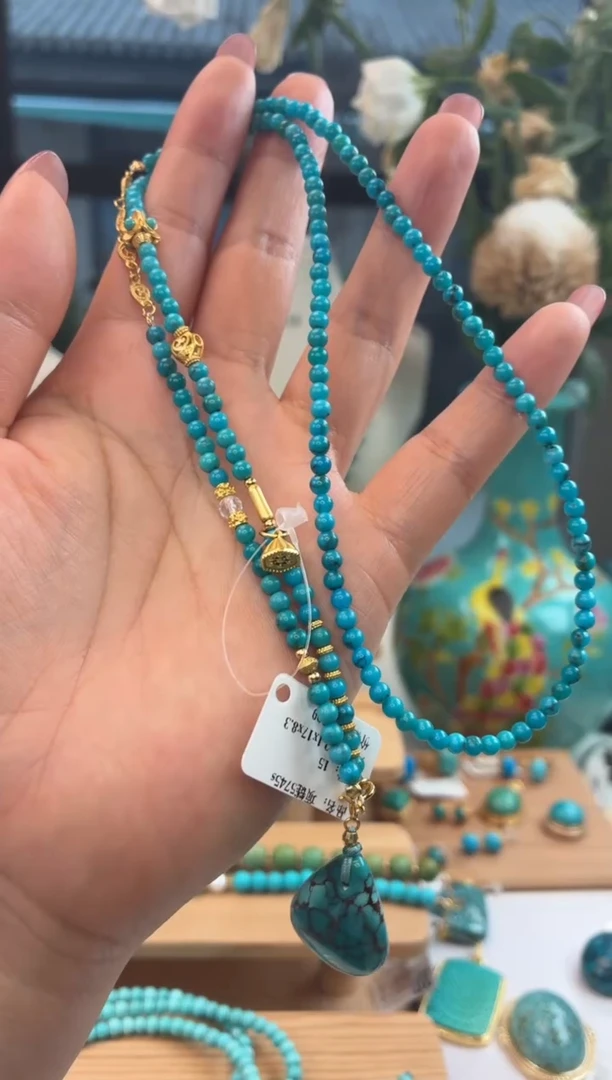 银S925镀金镶嵌绿松石项链1