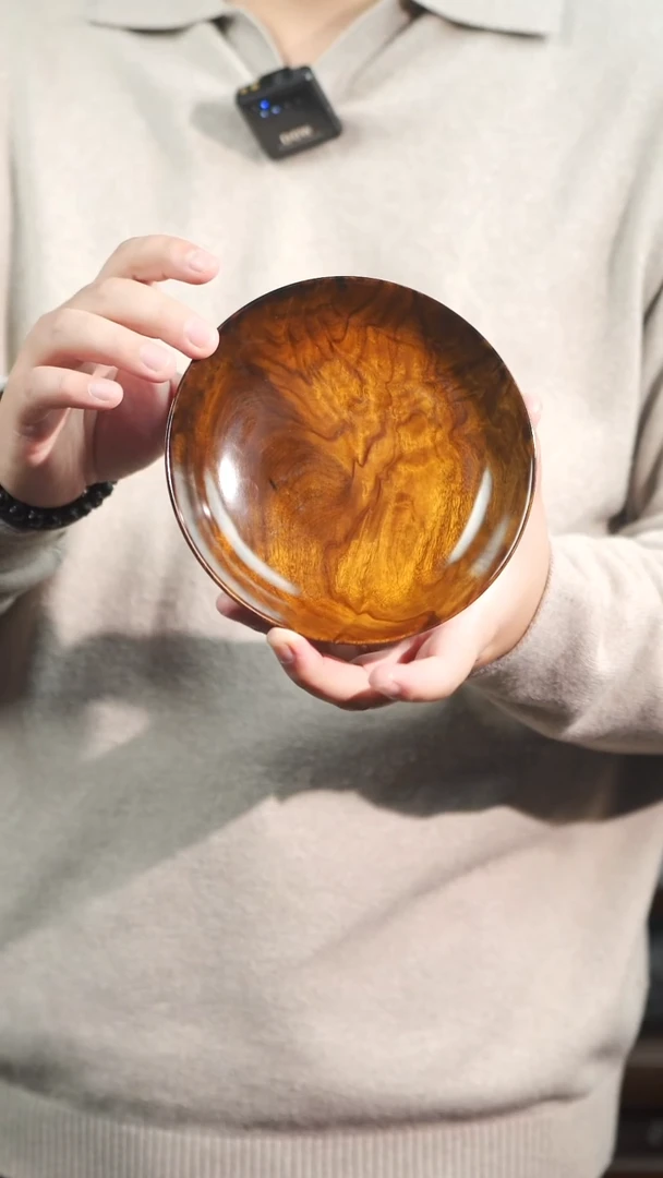 金丝楠105号阴沉满花手工大漆坚果盘15.5cm