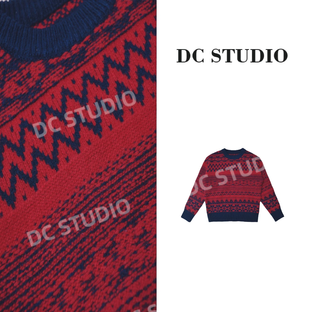 DC STUDIO【海岸】2025冬季新款百搭花纹拼接复古高档纯羊毛毛衣