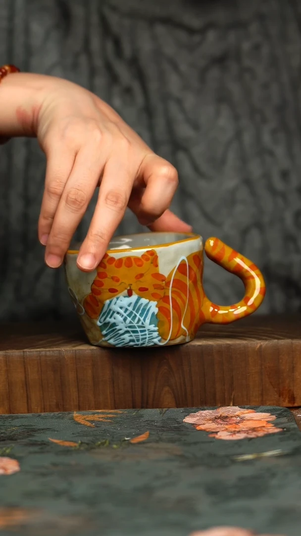 杯釉下彩手工手绘同款陶器