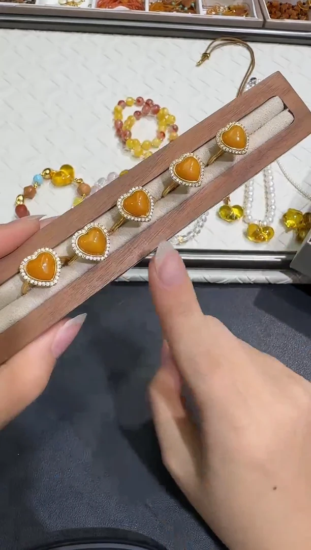 琥珀银S925镶嵌戒指X0625-1195-509多样性一件