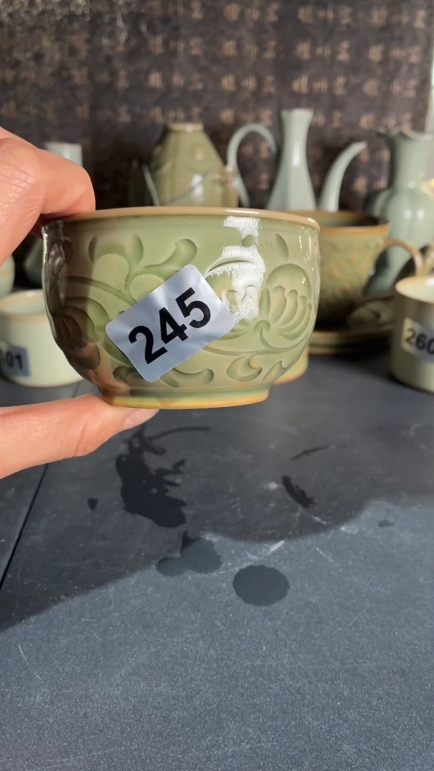 耀州窑仰山手工印刻菊纹杯245