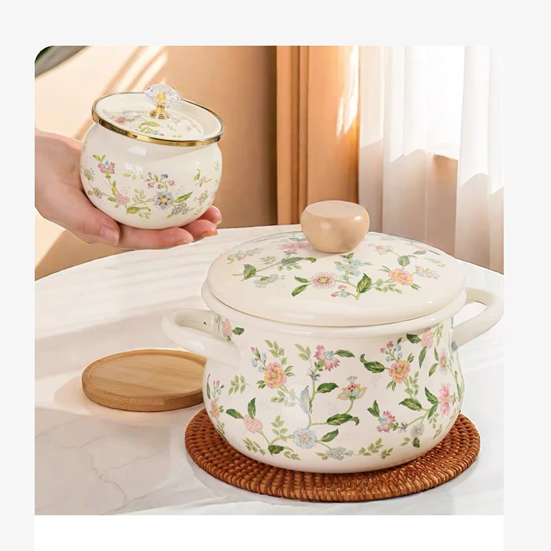 22cm4升特厚卷边珐琅搪瓷汤锅炖锅煲汤锅春意盎然