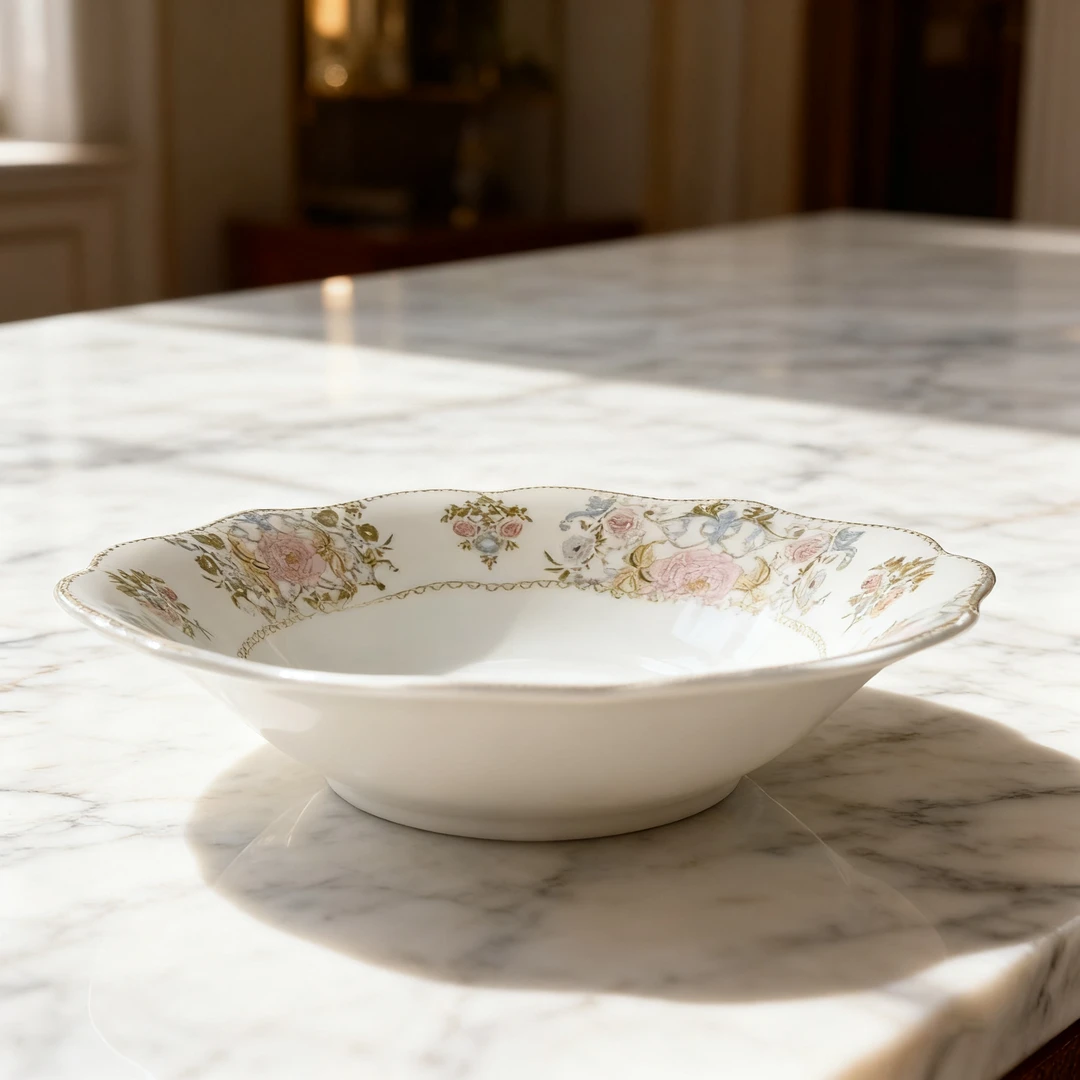 泰国皇家瓷器创意家用高颜值精致宫廷绽粉花深盘陶瓷深碗汤碗23cm