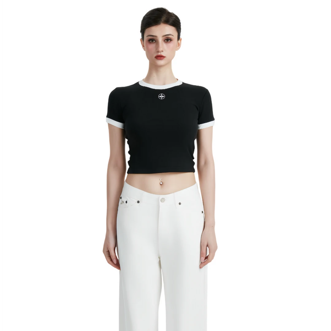 YASTIANO 官方直营 2024SS春夏新款撞色T恤黑色白色舒适