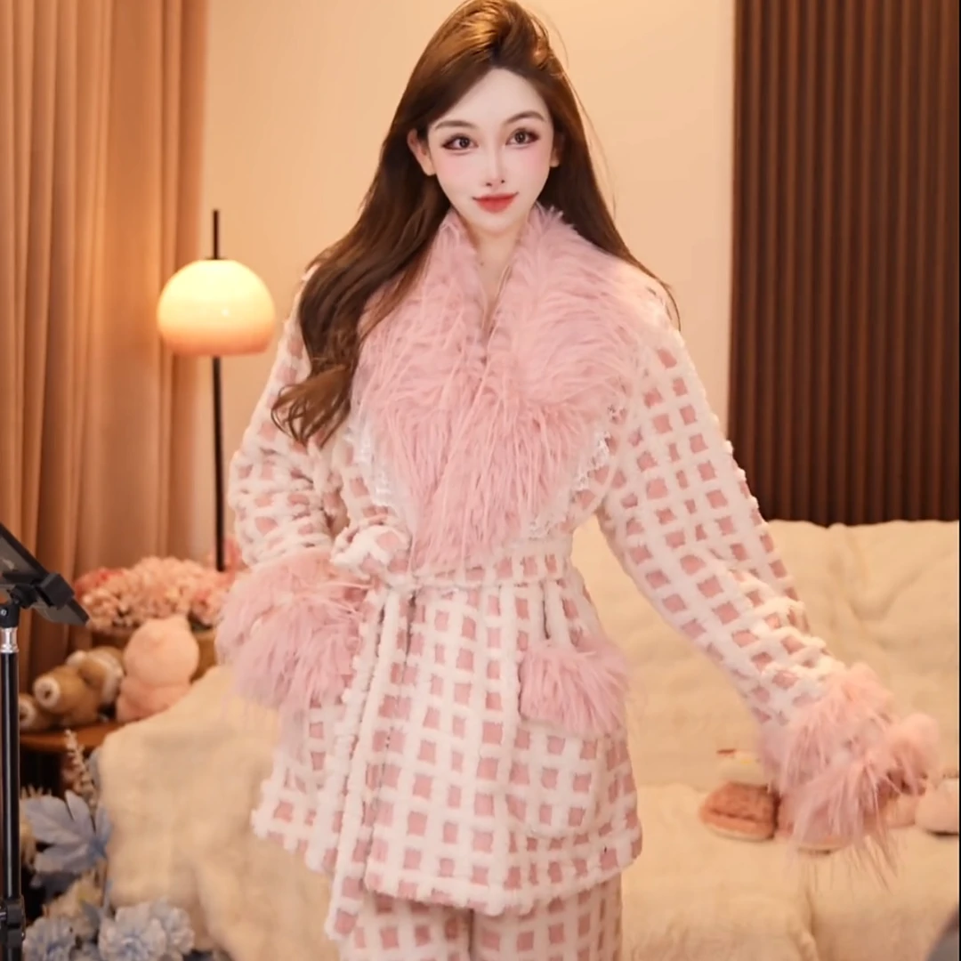 彭裳裳【糖屋甜梦】冬装上新女士潮流保暖绒加厚睡衣舒适百搭居家服