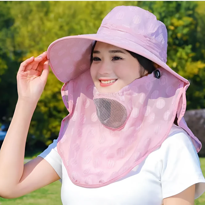 【新雨2025】薄款户外遮阳帽口面罩防紫外线干活太阳帽遮脸采茶帽